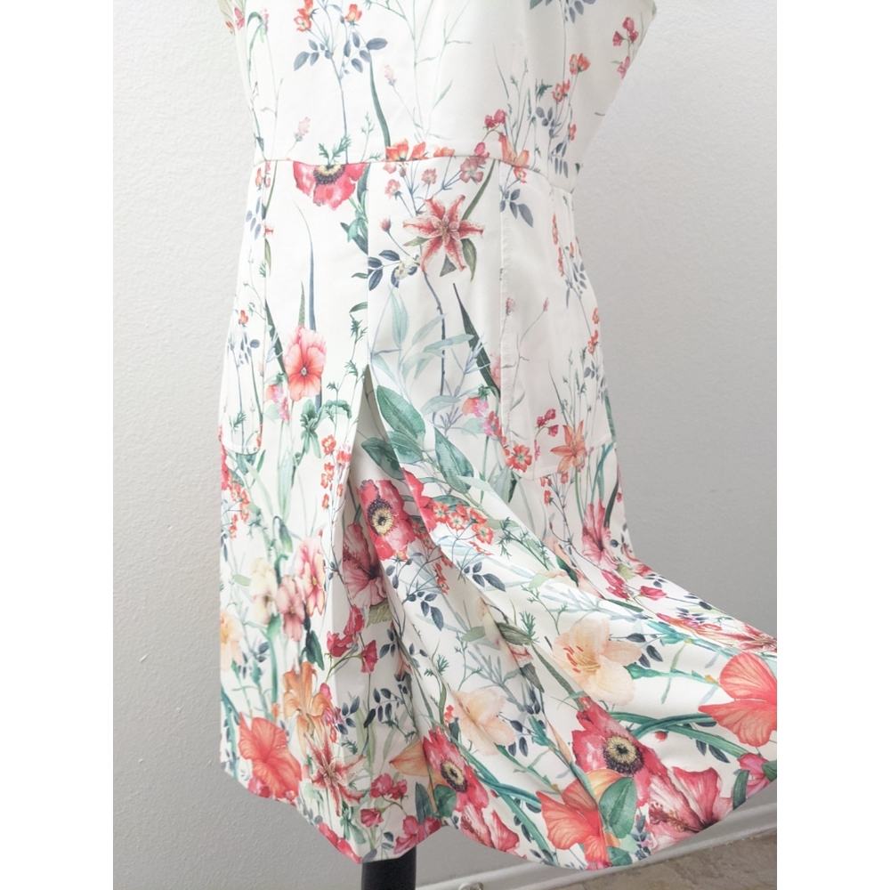 Zara Cream Pleated Floral Summer Dress - Picture 3 of 7